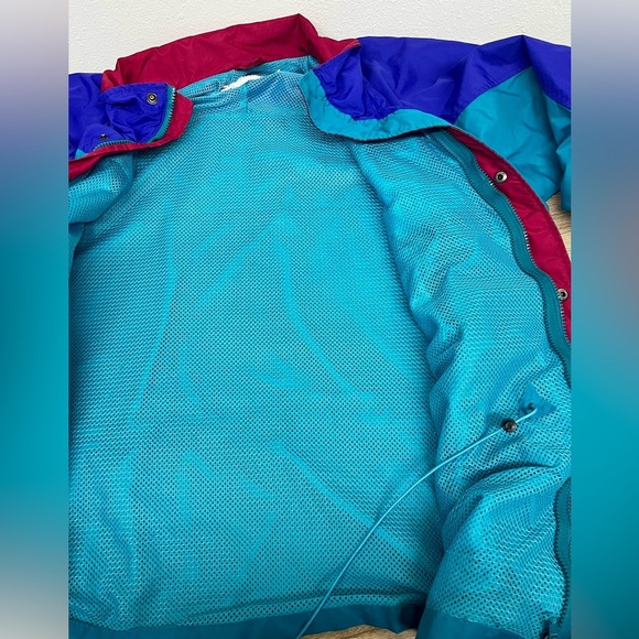 Vintage Columbia 90s Multicolour Retro Neon Blue Long Jacket Large/XL - Picture 5 of 10